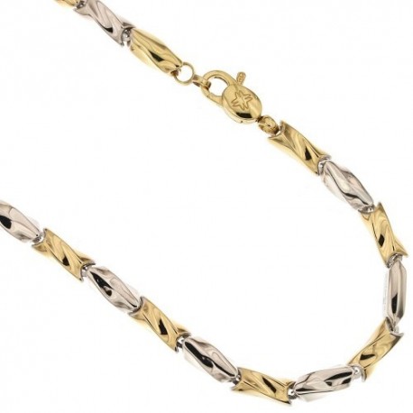 Bracciale da uomo a catena tubolare in oro bianco e giallo BR876BC