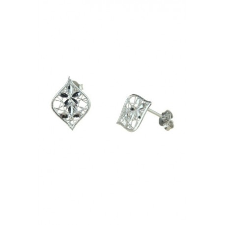 boucles d'oreilles feuille perforée en or blanc O2044B