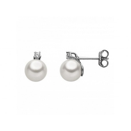 pearl and zircon earrings in white gold O2084B