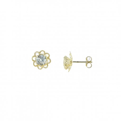 boucles d'oreilles fleur avec point lumineux en or jaune O2097G