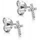 cross zircon earrings in white gold O2121B