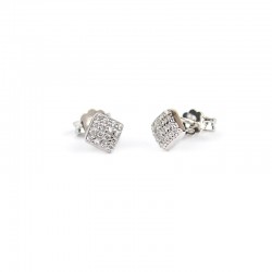 boucles d'oreilles patch pavé avec zircone cubique carrée en or blanc