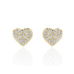 boucles d'oreilles cœur pavé de zircons cubiques en or jaune O2157G