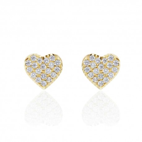 boucles d'oreilles cœur pavé de zircons cubiques en or jaune O2157G