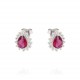 boucles d'oreilles pendantes avec pierre rouge et bordure zircon en or blanc O2167B