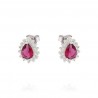 drop earrings with red stone and zircon border in white gold O2167B