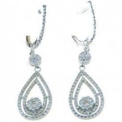 boucles d'oreilles pendantes avec cercles brillants et crochet monachina en or blanc O2174B