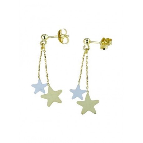 boucles d'oreilles pendantes avec plaque étoiles en or blanc et jaune O2188BG