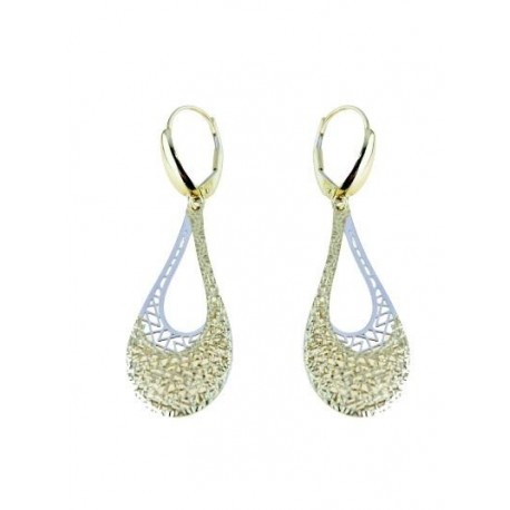 boucles d'oreilles pendantes ajourées en or blanc et jaune O2185BG