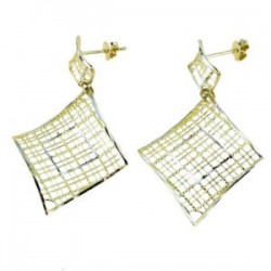 pendant earrings with openwork rhombuses in white and yellow gold O2208BG