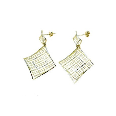 pendant earrings with openwork rhombuses in white and yellow gold O2208BG