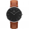 Daniel Wellington Classic Bristol, montre en cuir pour homme, marron foncé / argent, 40 mm