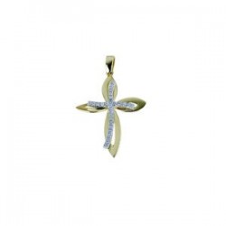 woman cross in polished plate with central cross pavè of zircons in 18kt yellow gold C1346G