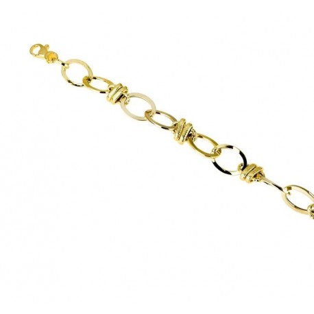 chain bracelet with shiny and knurled oval links BR935G