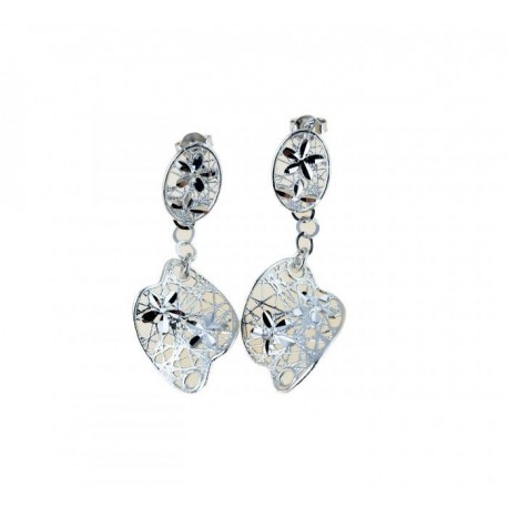 Wavy openwork drop earrings with carved flowers O2213B