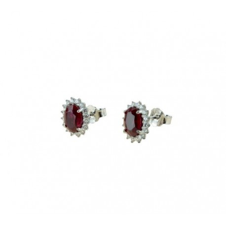 Boucles d'oreilles ovales avec pierre rouge et bordure zircone O2164B