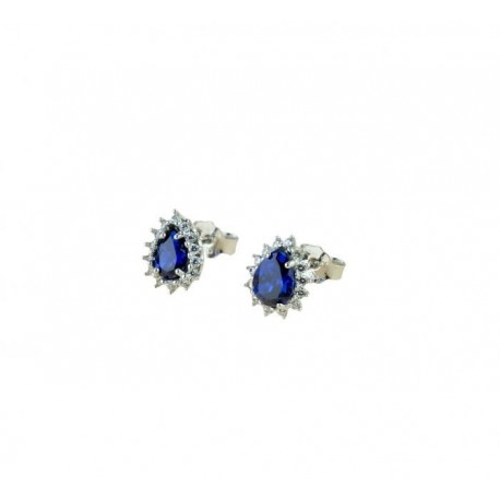 Teardrop earrings with blue stone and zirconia border O2166B