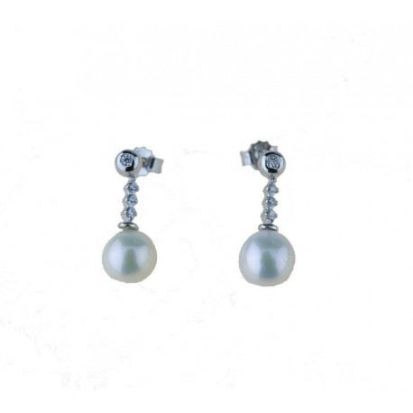 Earrings with pearl and pendant zircons O2965B