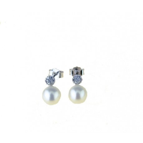 Boucles d'oreilles avec perle et patch pavé de zircons O2968B