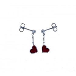 Boucles d'oreilles pendantes coeur émail rouge O3091B