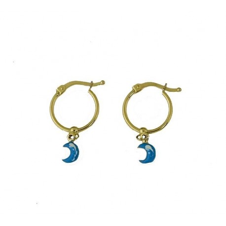 Hoop earrings with enameled crescent pendant O3277G