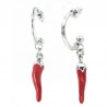 I Love Capri Earrings In Metal Small Circle With Cornetto Pendant In Red Enamel